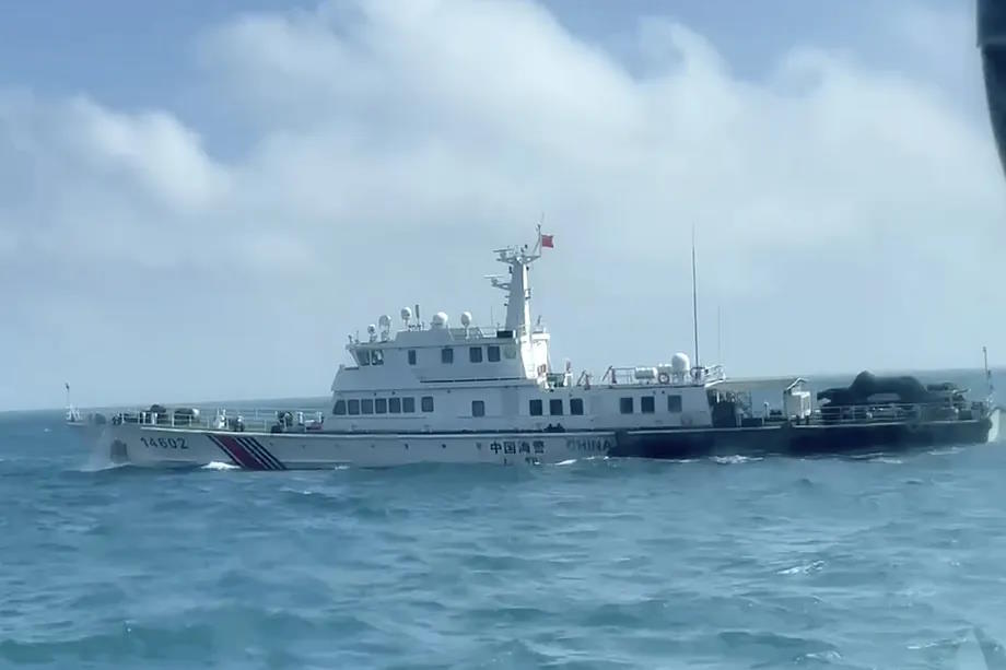 A Chinese coast guard vessel seen from a Taiwanese coast guard.