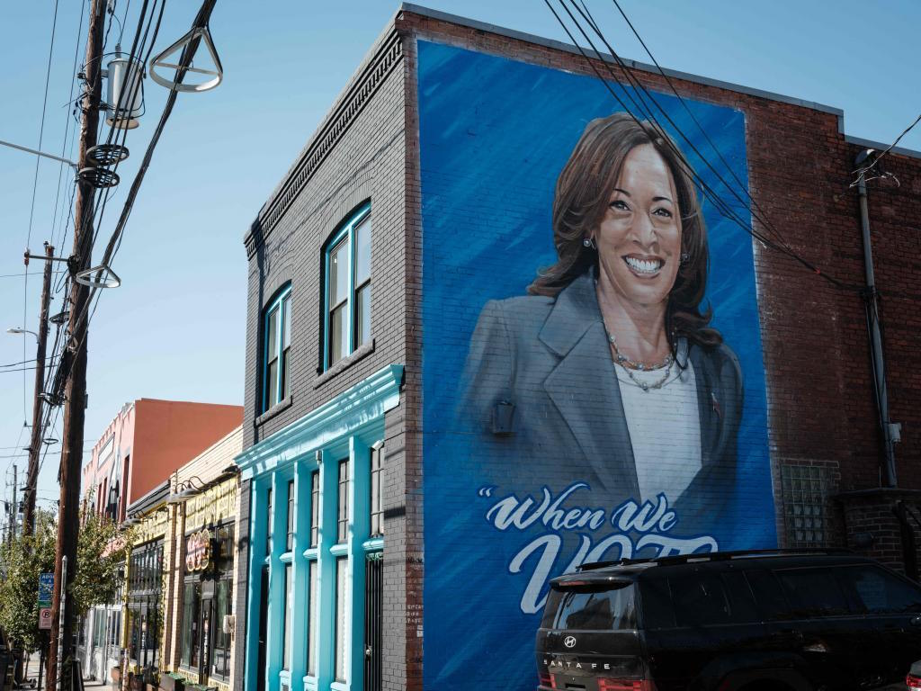 Graffiti for Kamala Harris is seen in Atlanta, Georgia.