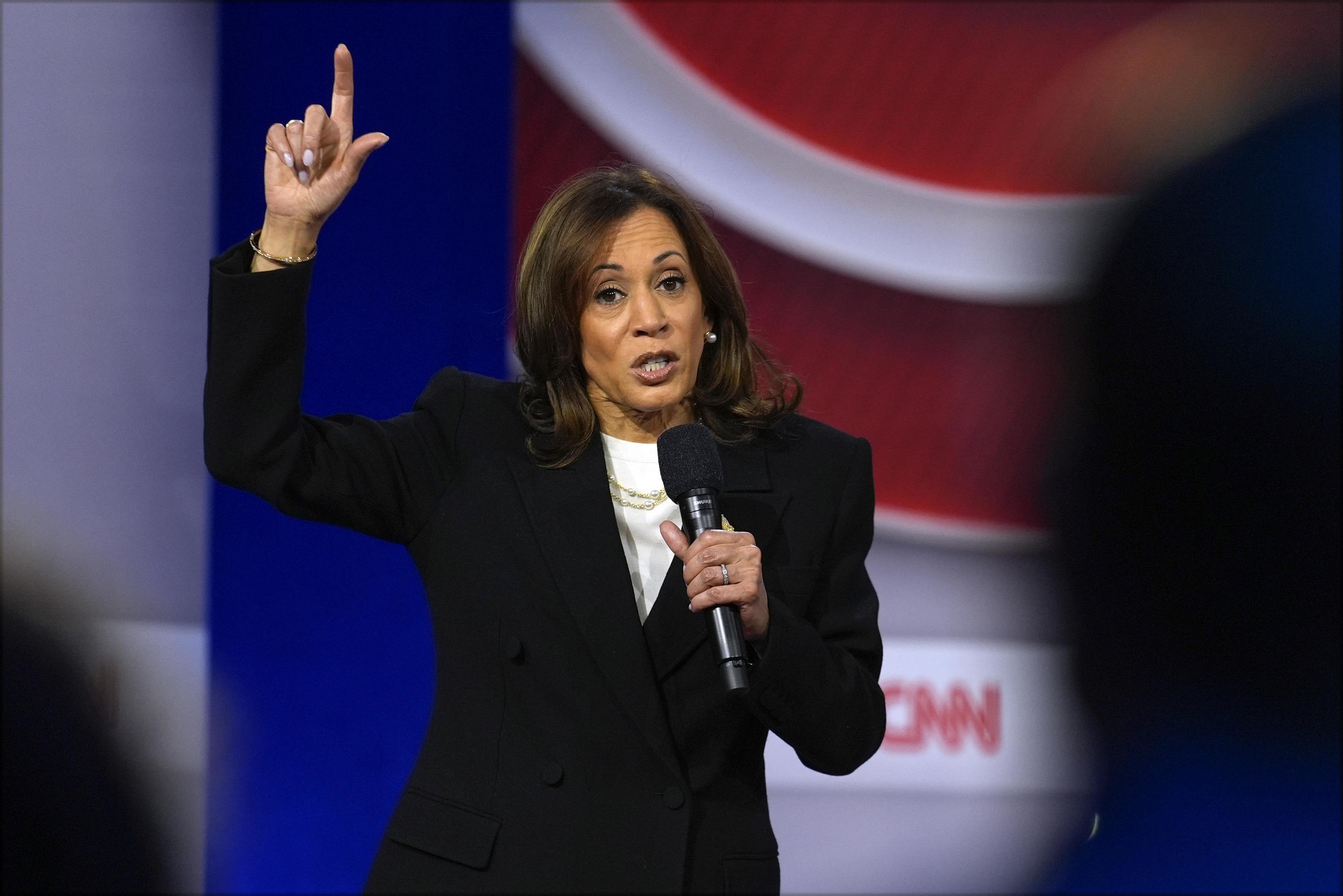 Kamala Harris speaks during a CNN town hall in Aston.