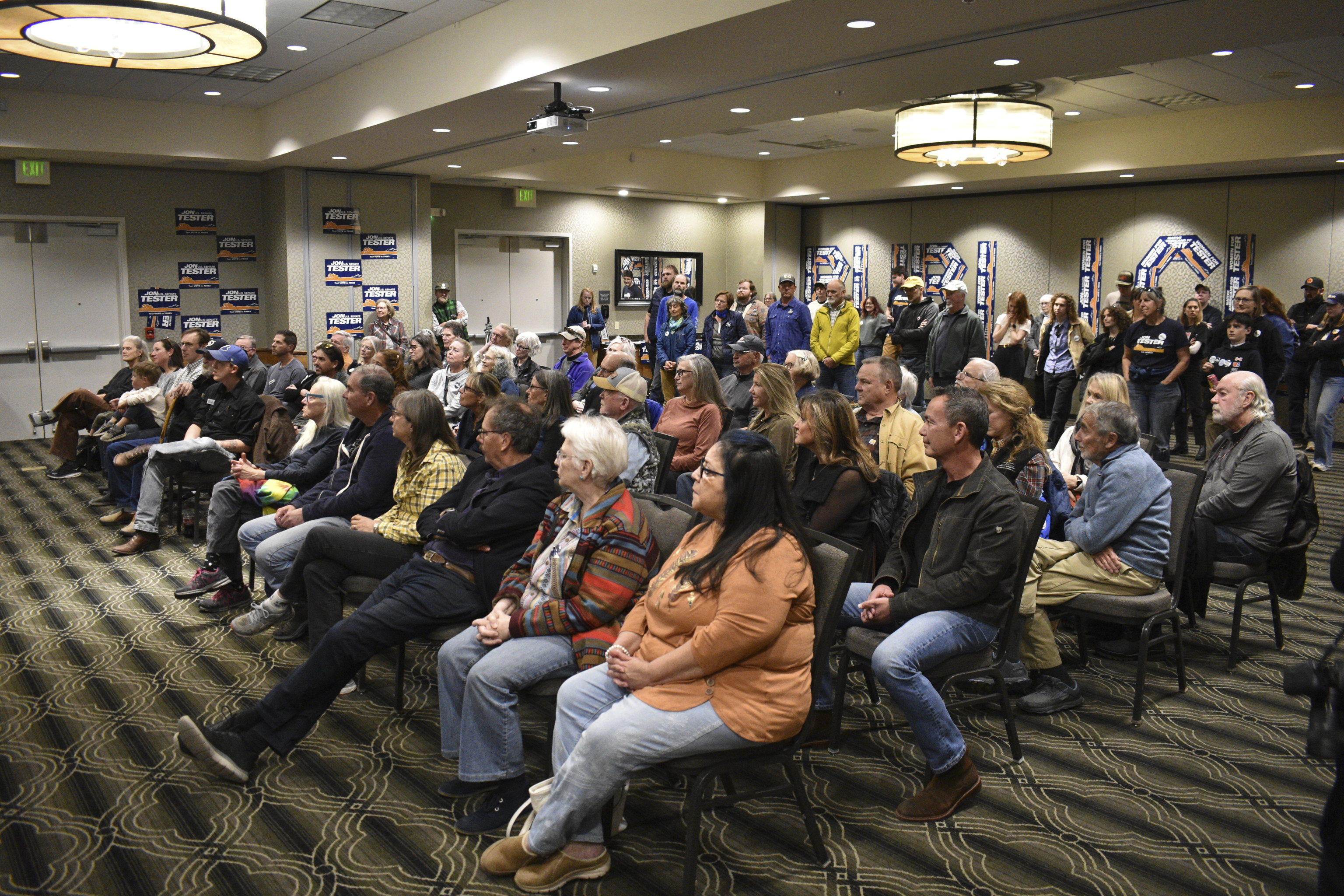 Supporters of U.S. Sen. Jon Tester, a Montana Democrat, are seen during a campaign rally