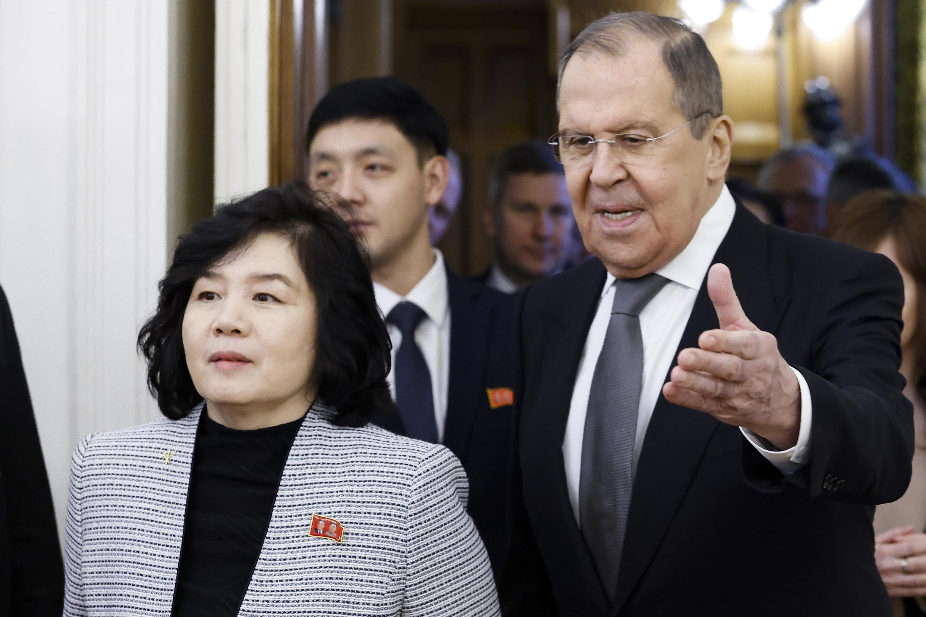 Russian Foreign Minister Sergey Lavrov, right, and Choe Son Hui.