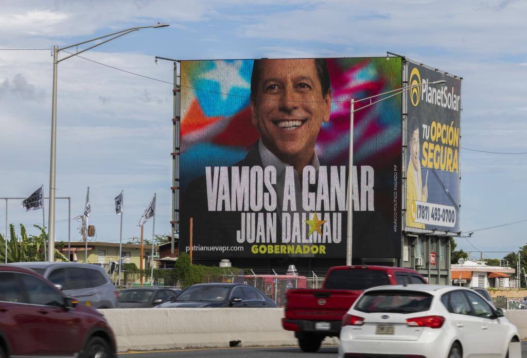 A billboard promoting Puerto Rico's Independence Party and the Citizen Victory Movement gubernatorial candidate Juan Dalmau