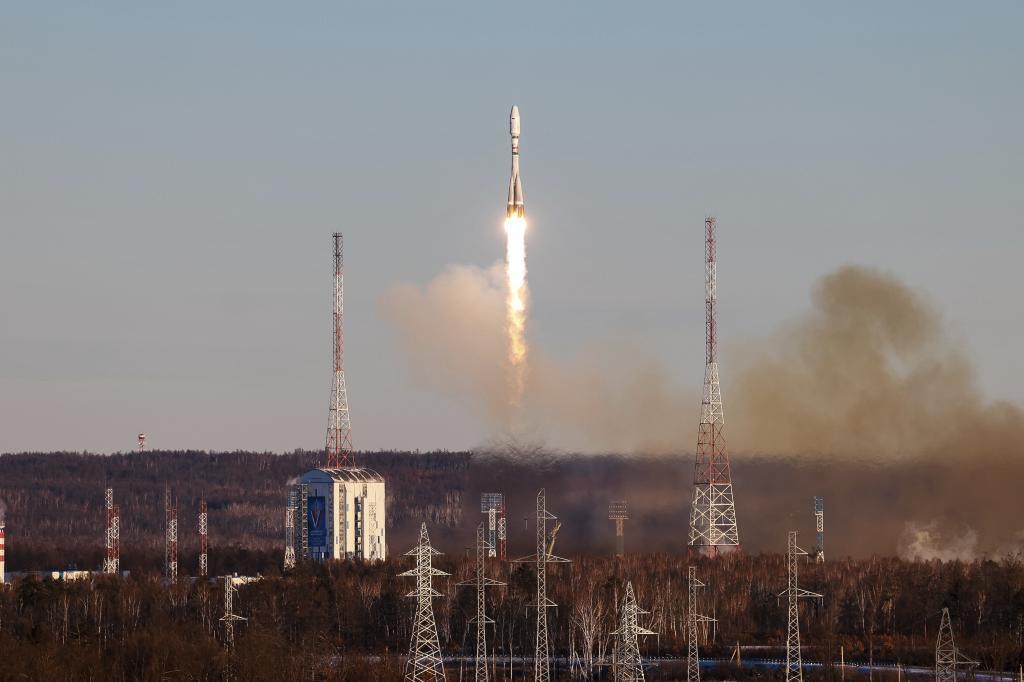 A Soyuz rocket lifts off from a launch site in Vostochny, far eastern Russia