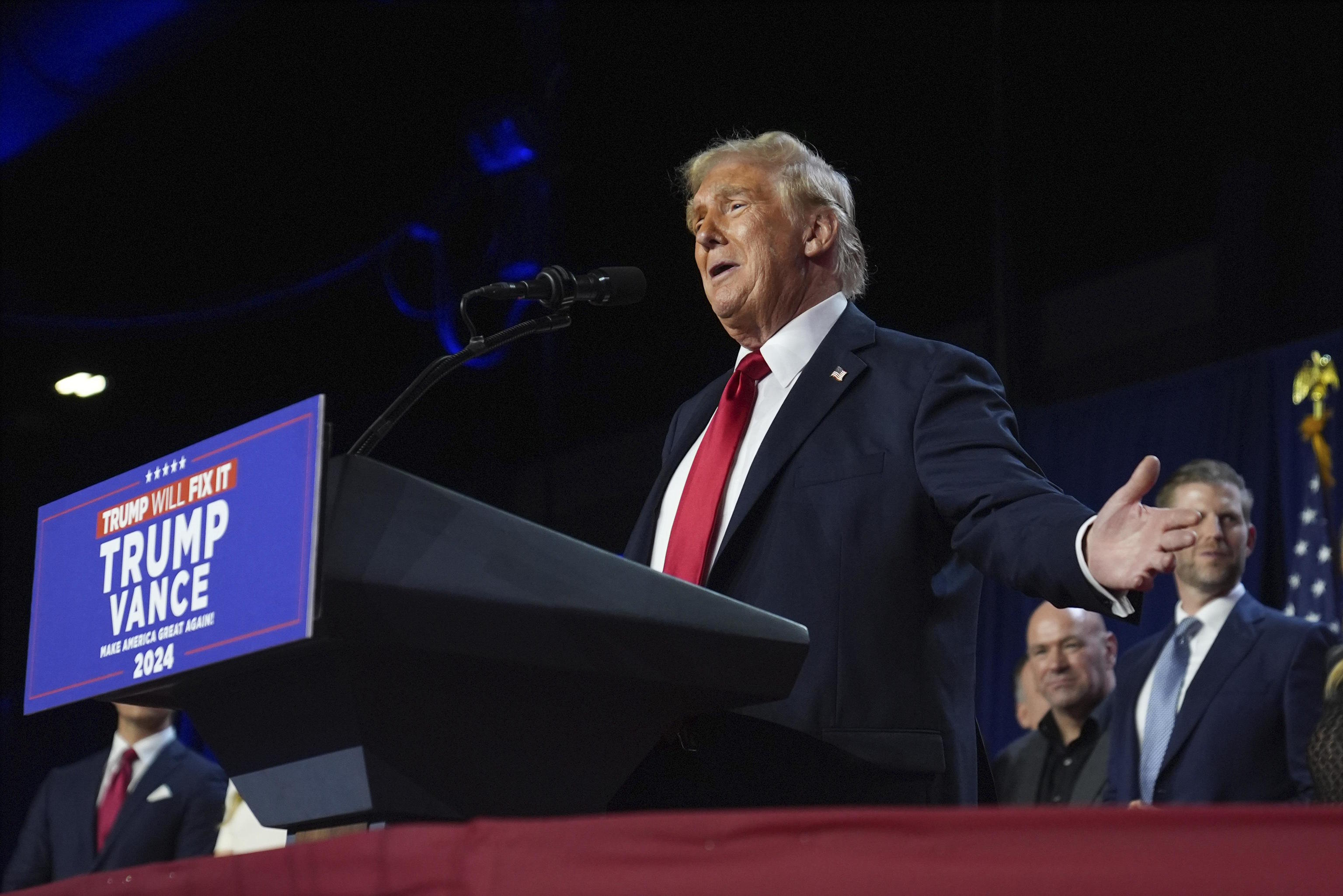 Trump speaks at an election night watch party at the Palm Beach Center.