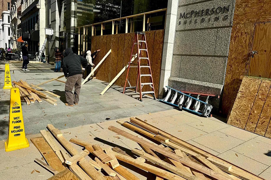 Shuttered businesses in downtown Washington.