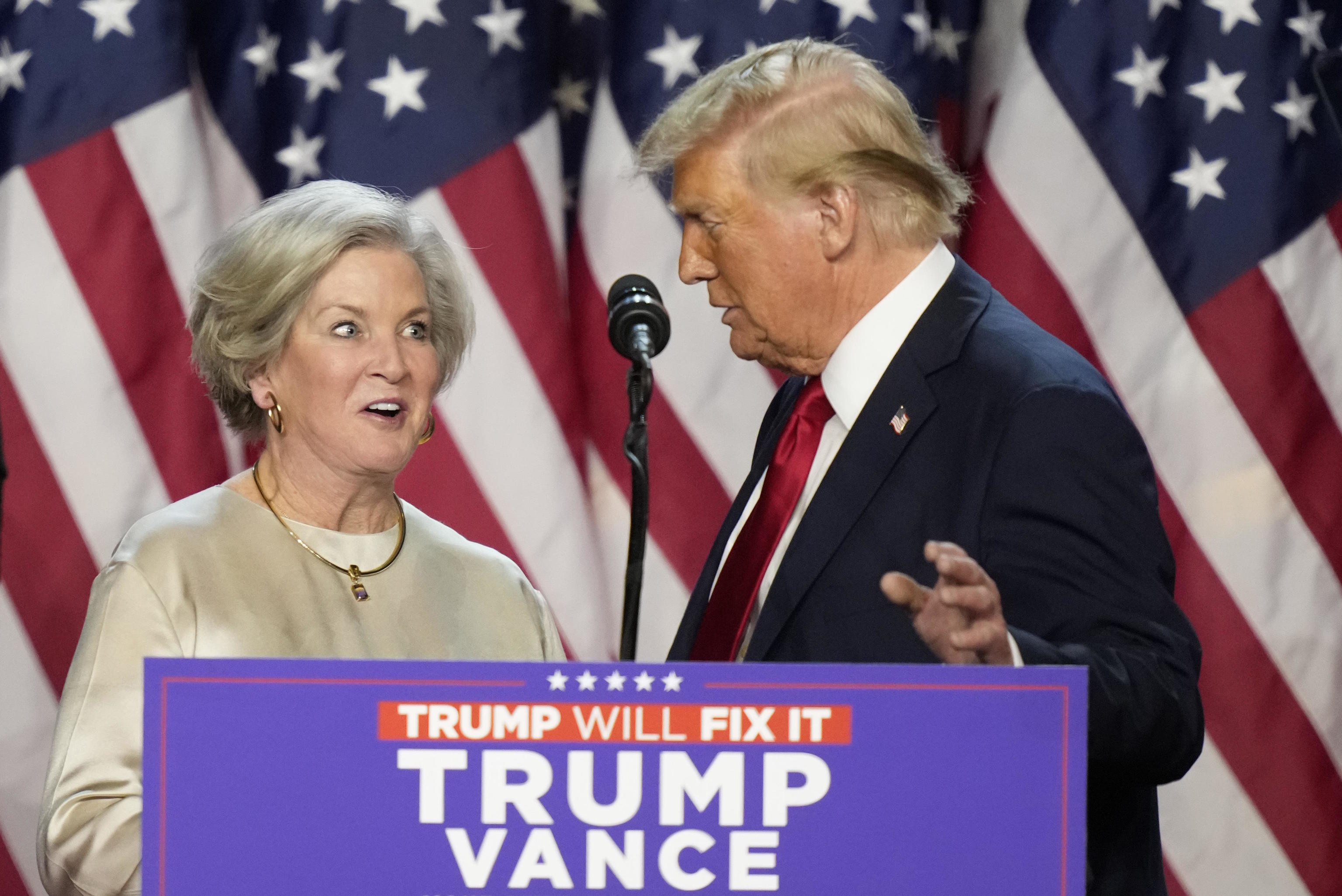 Trump brings Susie Wiles to the podium at an election night watch party.