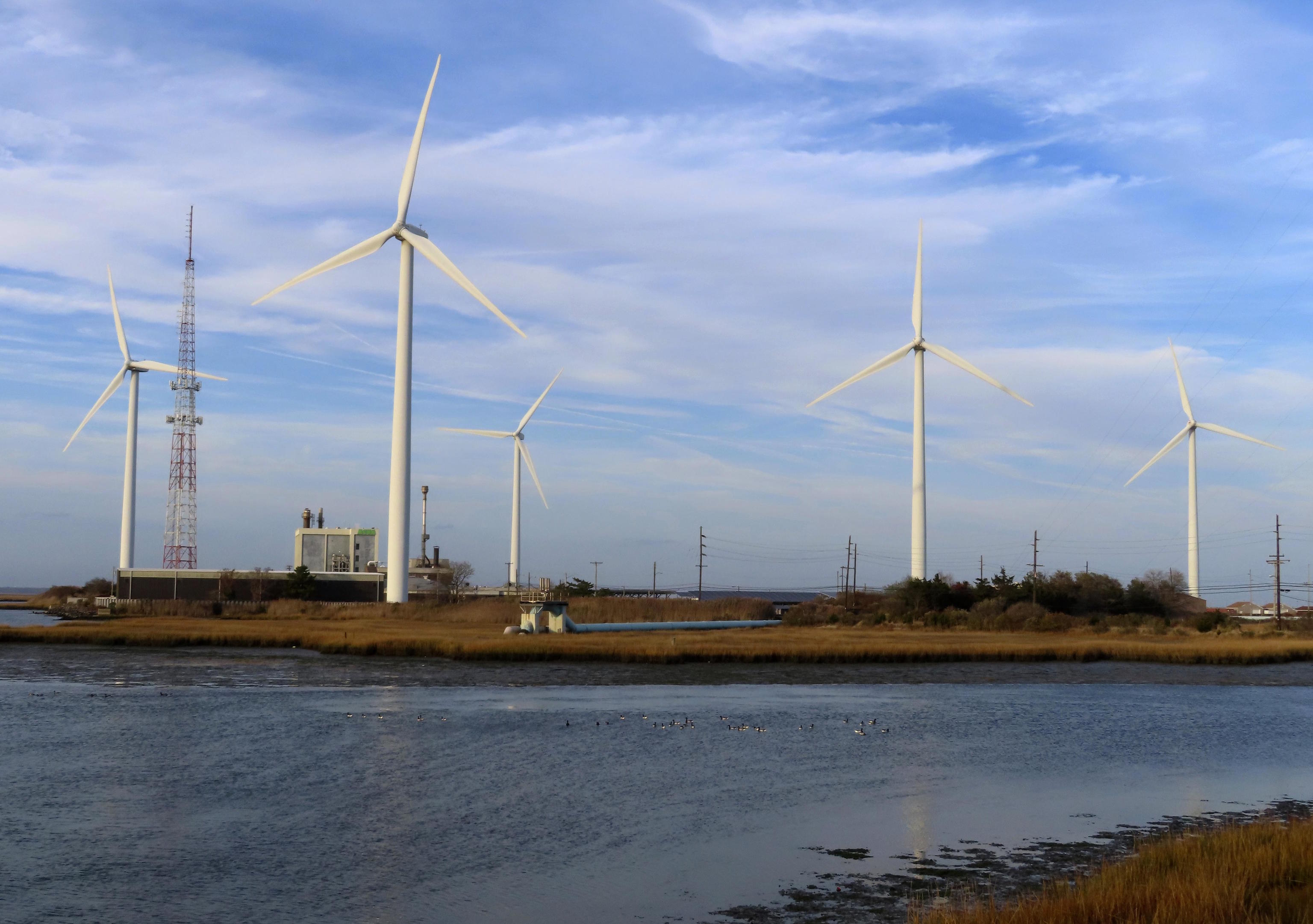 Land-based turbines spin in Atlantic City.