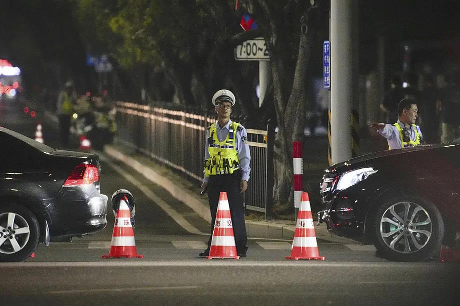 A Chinese police officer near the scene of the accident.