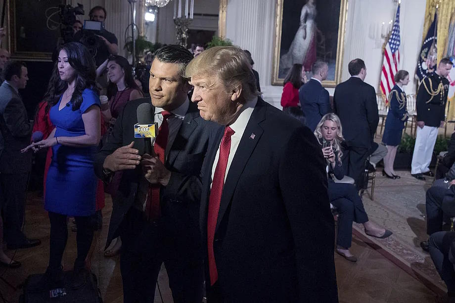 Pete Hegseth interviews Donald Trump on his show Fox and Friends.