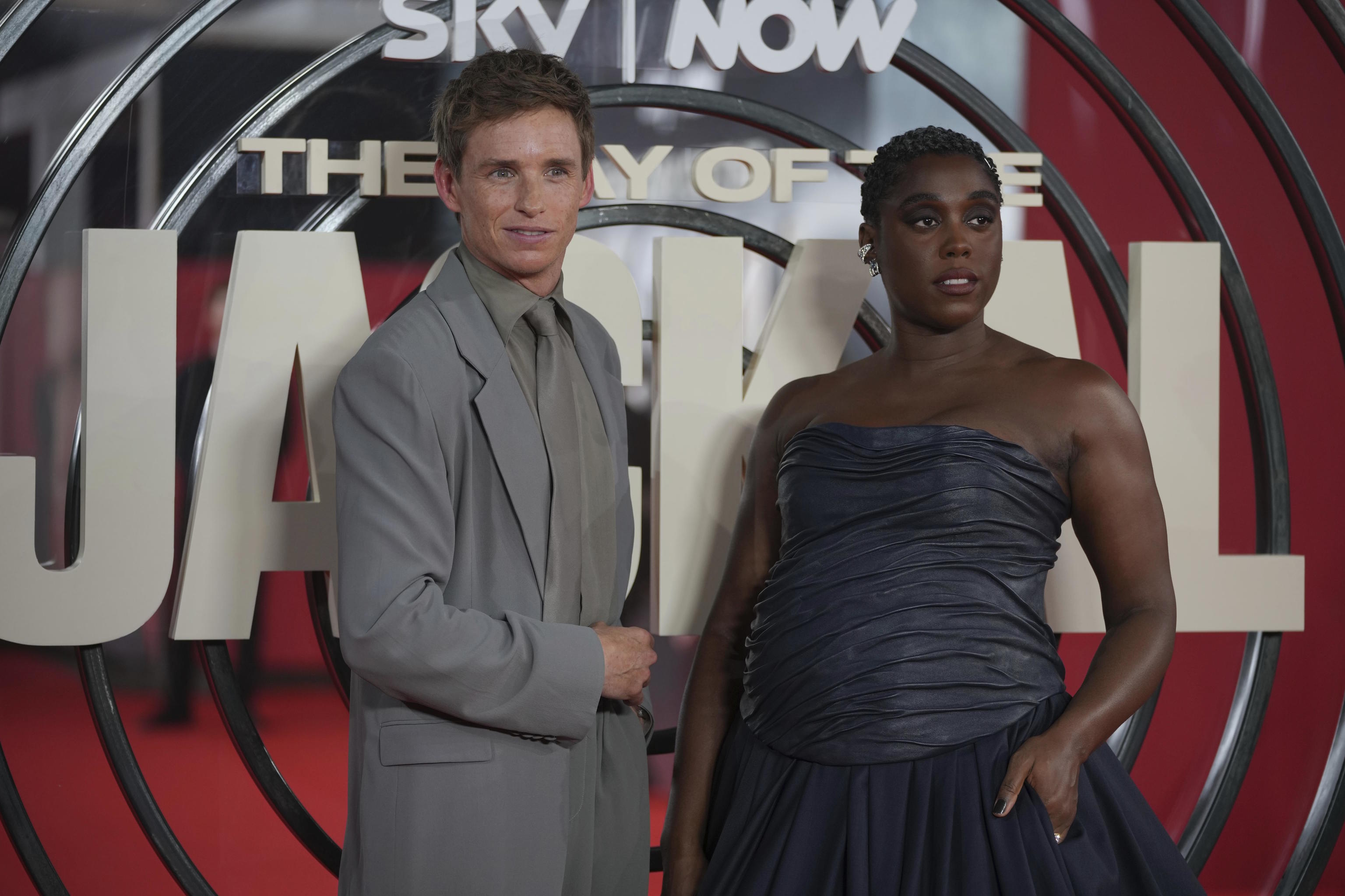 British actor Eddie Redmayne, left, and British actress Lashana Lynch.