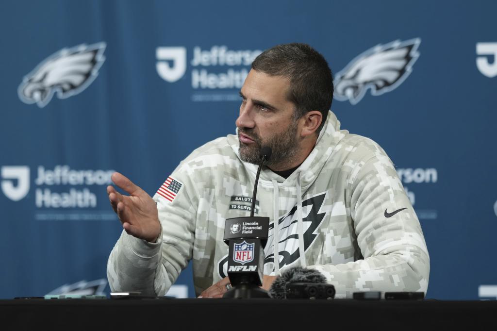 Philadelphia Eagles head coach Nick Sirianni speaks speaks during a news conference following an NFL football game