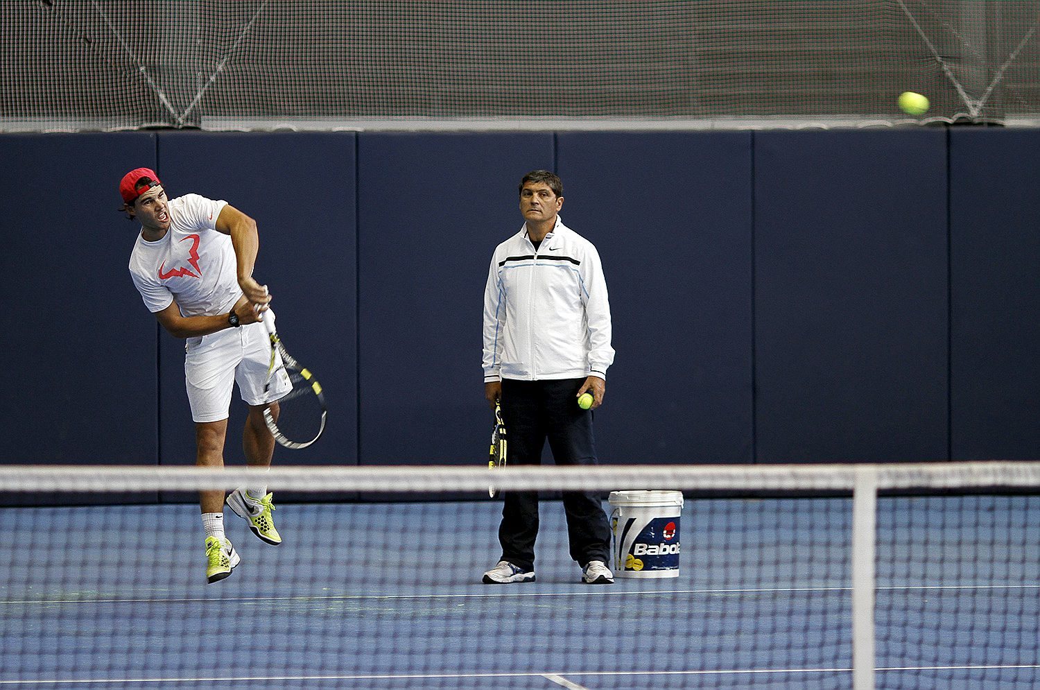 Rafa Nadal and Toni Nadal during a practice.