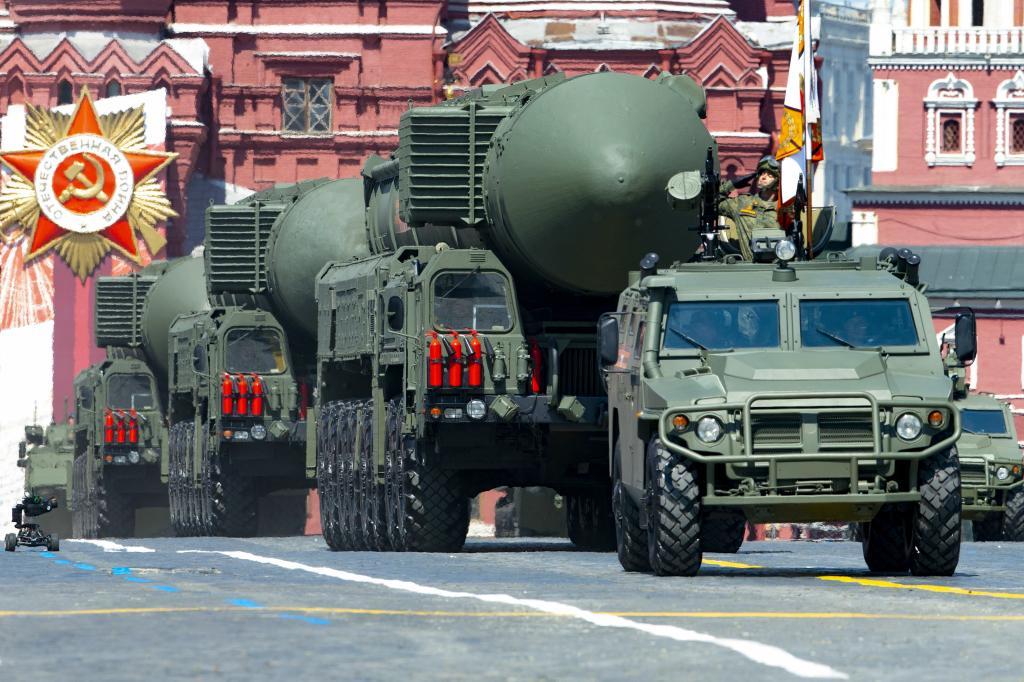 Russian RS-24 Yars ballistic missiles roll in Red Square