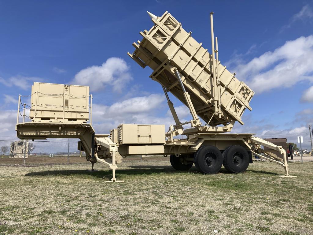 A Patriot missile mobile launcher is displayed outside the Fort Sill Army Post