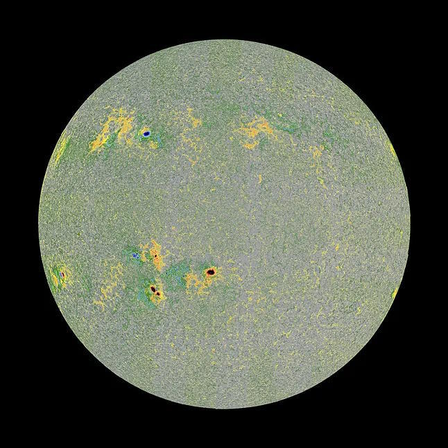 This magnetogram, shows the direction of the magnetic field on the solar disk.