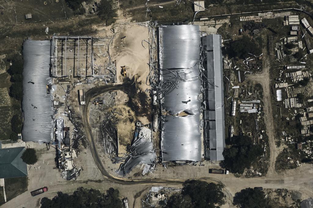 A farm storage building is seen heavily damaged after a Russian attack in Odesa