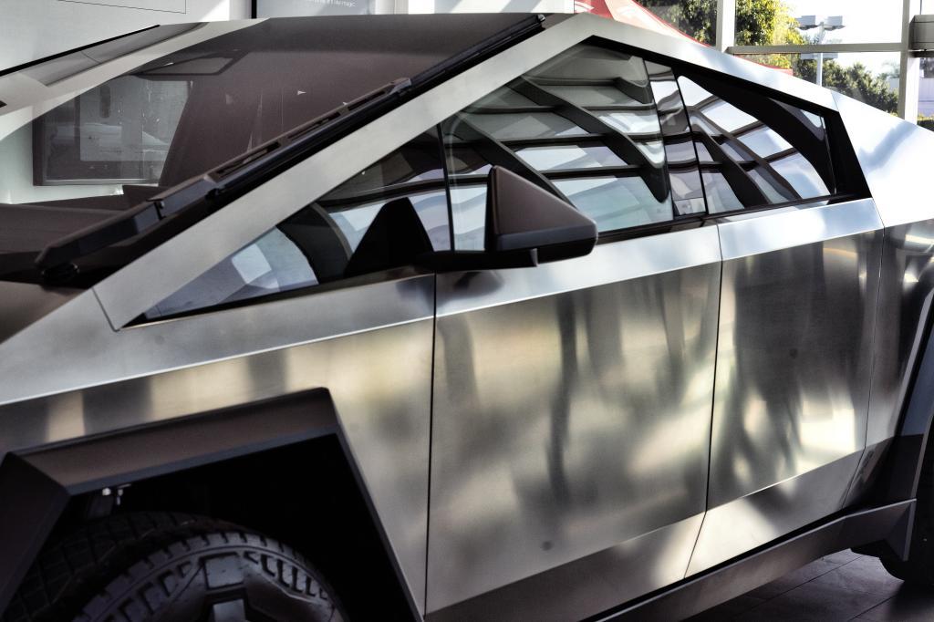 A Tesla Cybertruck is on display at Tesla in Buena Park