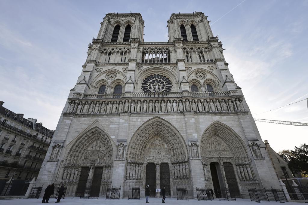 The facade of Notre-Dame Cathedral is seen in Paris