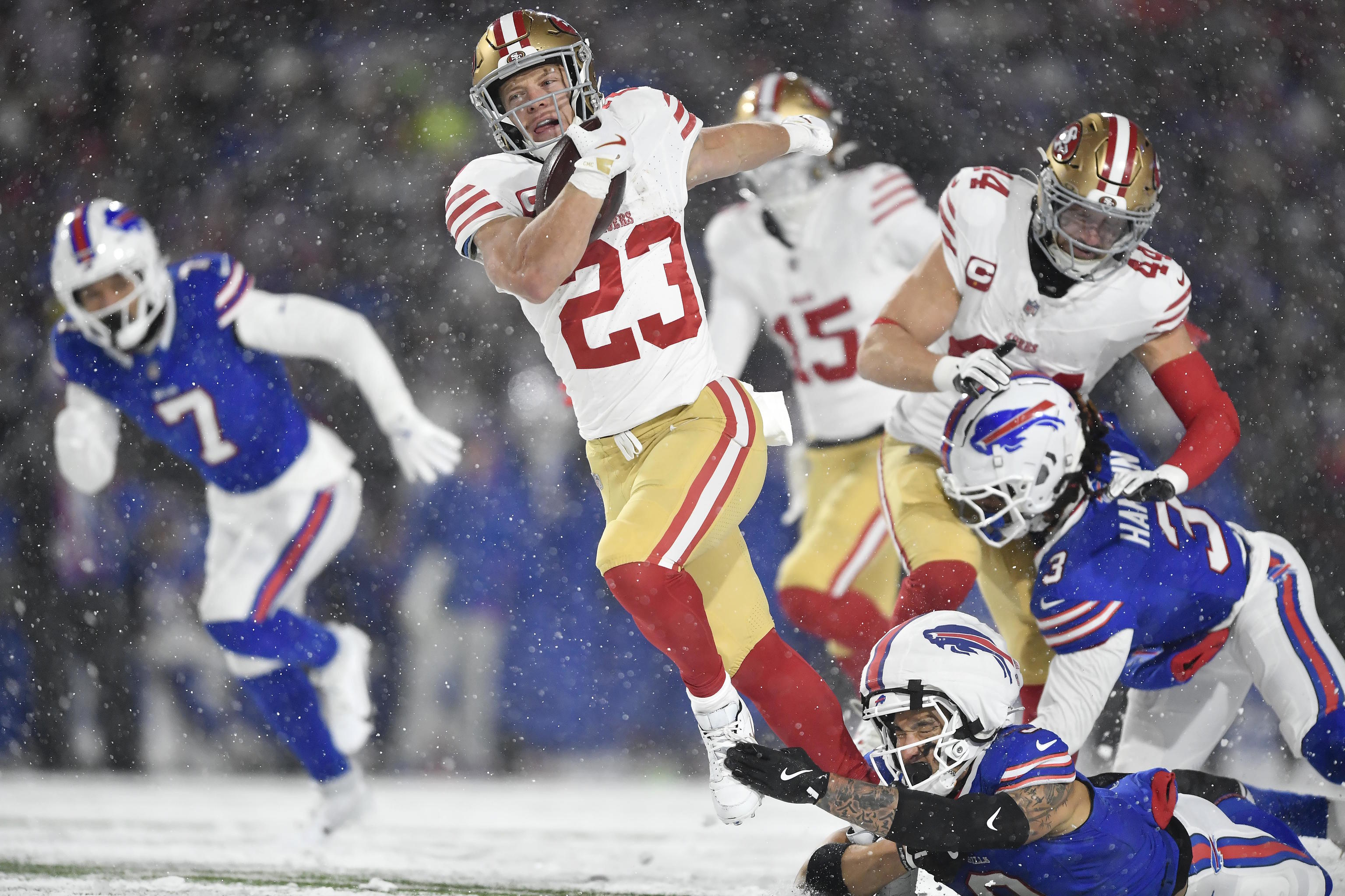 San Francisco 49ers running back Christian McCaffrey (23) runs.