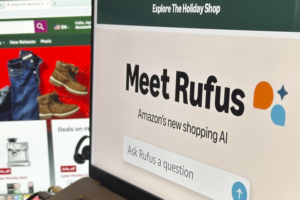 Amazon's generative AI-powered shopping assistant, known as Rufus, appears on a computer monitor