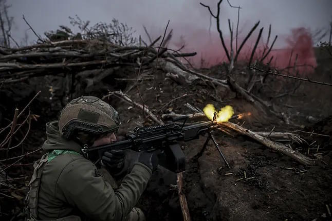 A soldier from the Mechanized Brigade of Ukraine trains in the Donetsk region.