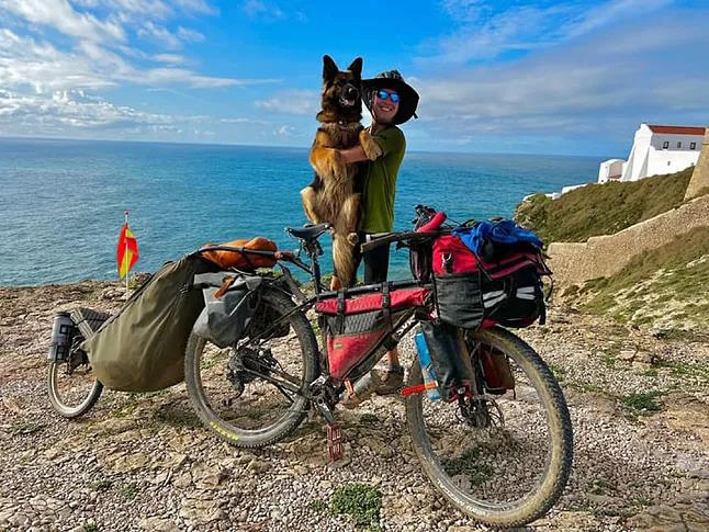 Dutchman Dion van Leperen and his dog at the end of the European Divide route.