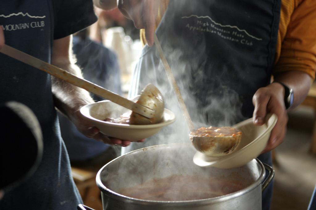 omato vegetable soup is served at Madison Spring Hut in the White Mountains of New Hampshire