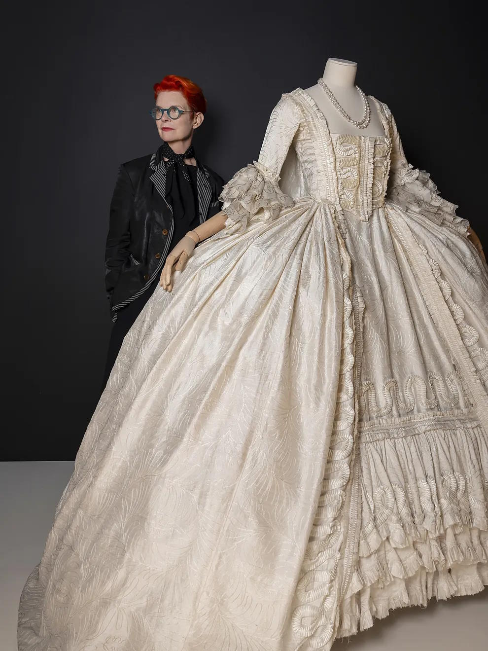 S.Powell with one of the dresses she designed for the movie 'Shakespeare in Love'.