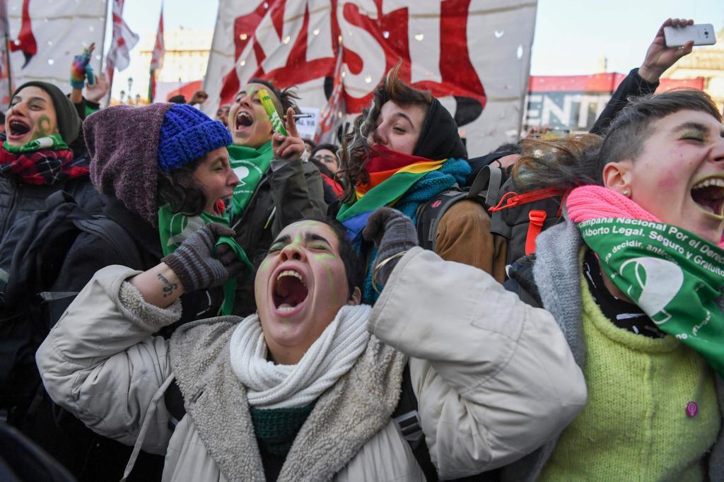 Pro-abortion activists at a demonstration.