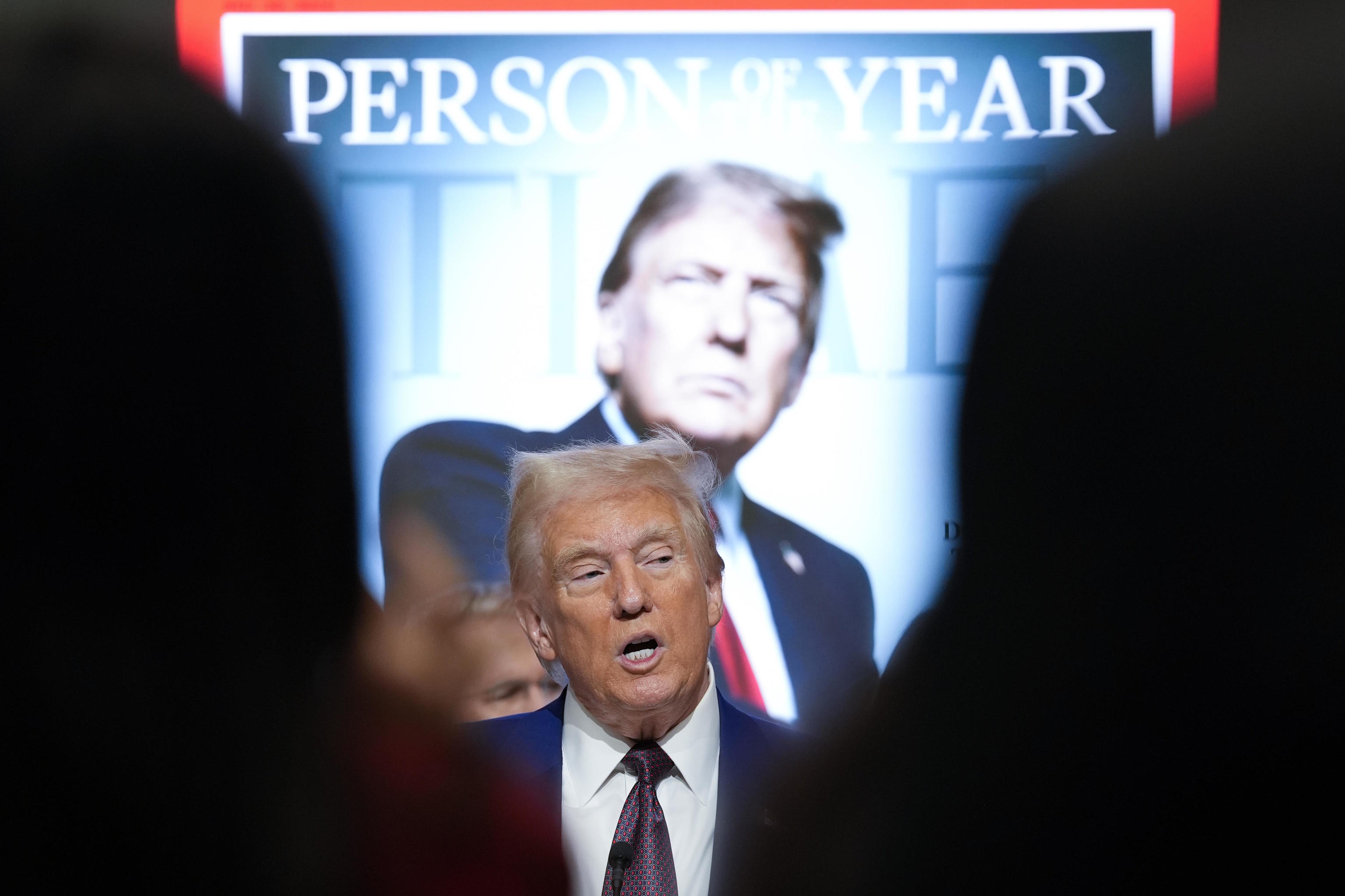 Trump speaks during a Time magazine Person of the Year event.