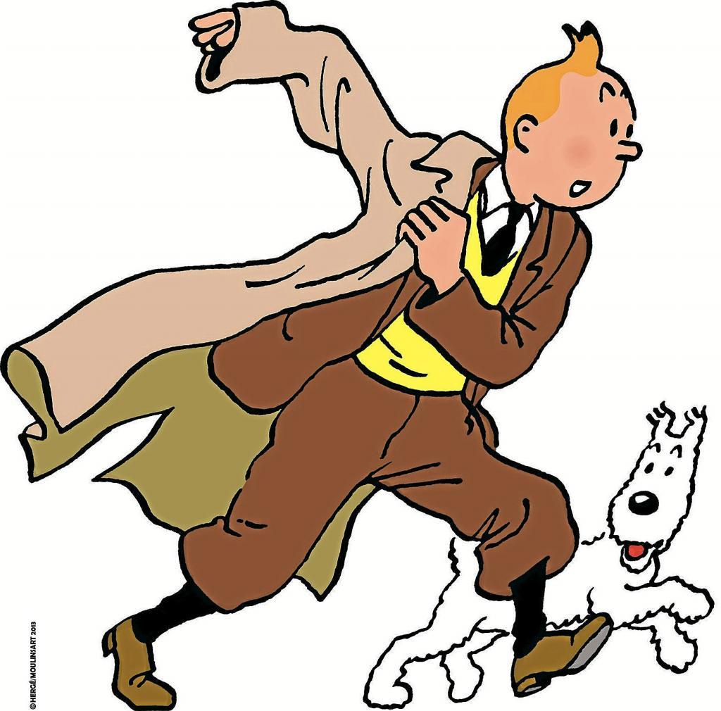 Herge Moulinsart's famous character accompanied by his inseparable and tireless little dog.