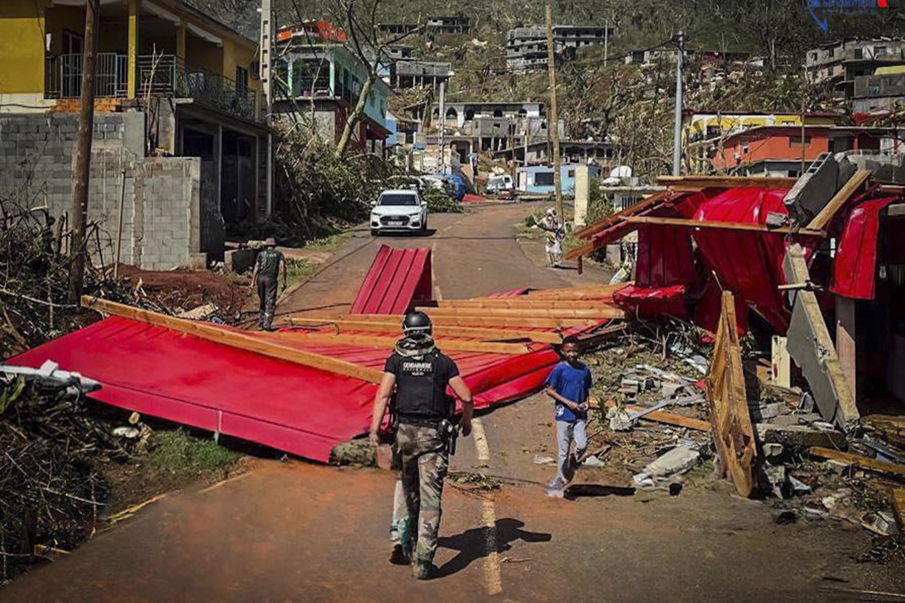 Debris in Mayotte as France rushed rescue teams in the Indian Ocean.