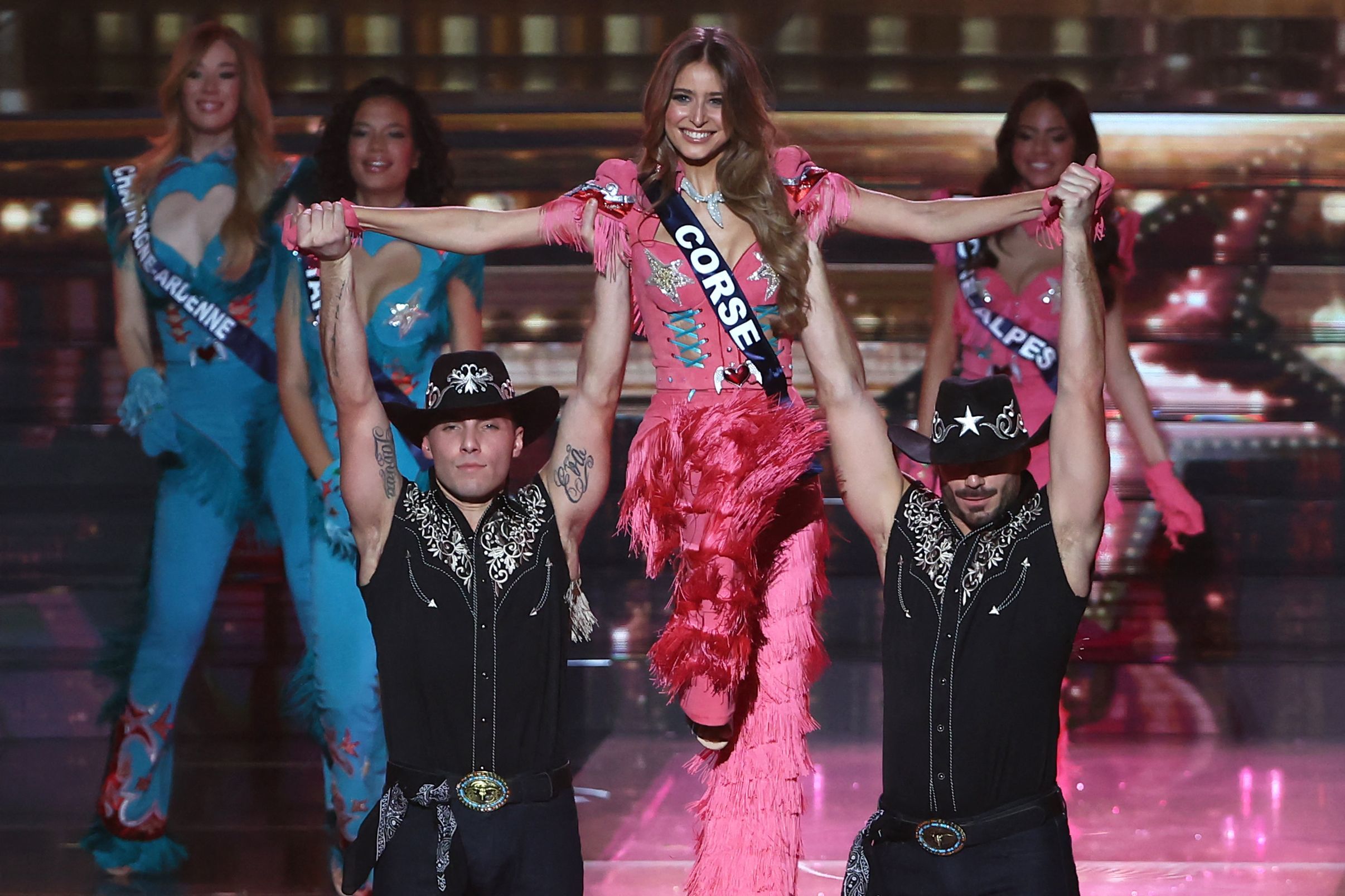 Miss Corse Stella Vangioni performs on stage during the Miss France 2025 beauty.