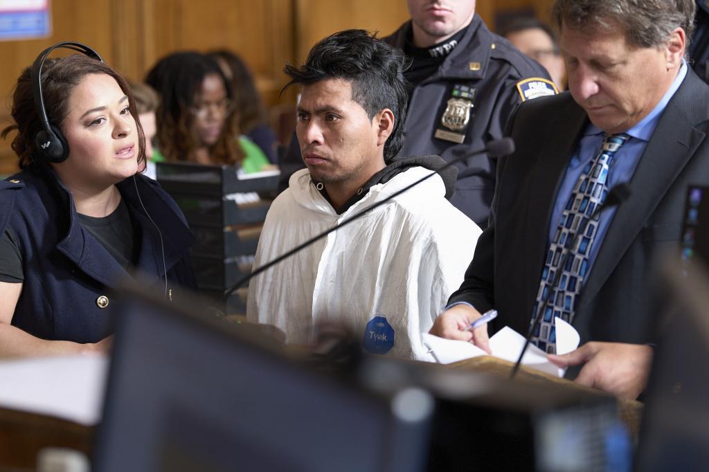 Sebastian Zapeta, 2nd left, accused of setting a woman on fire inside a New York City subway train