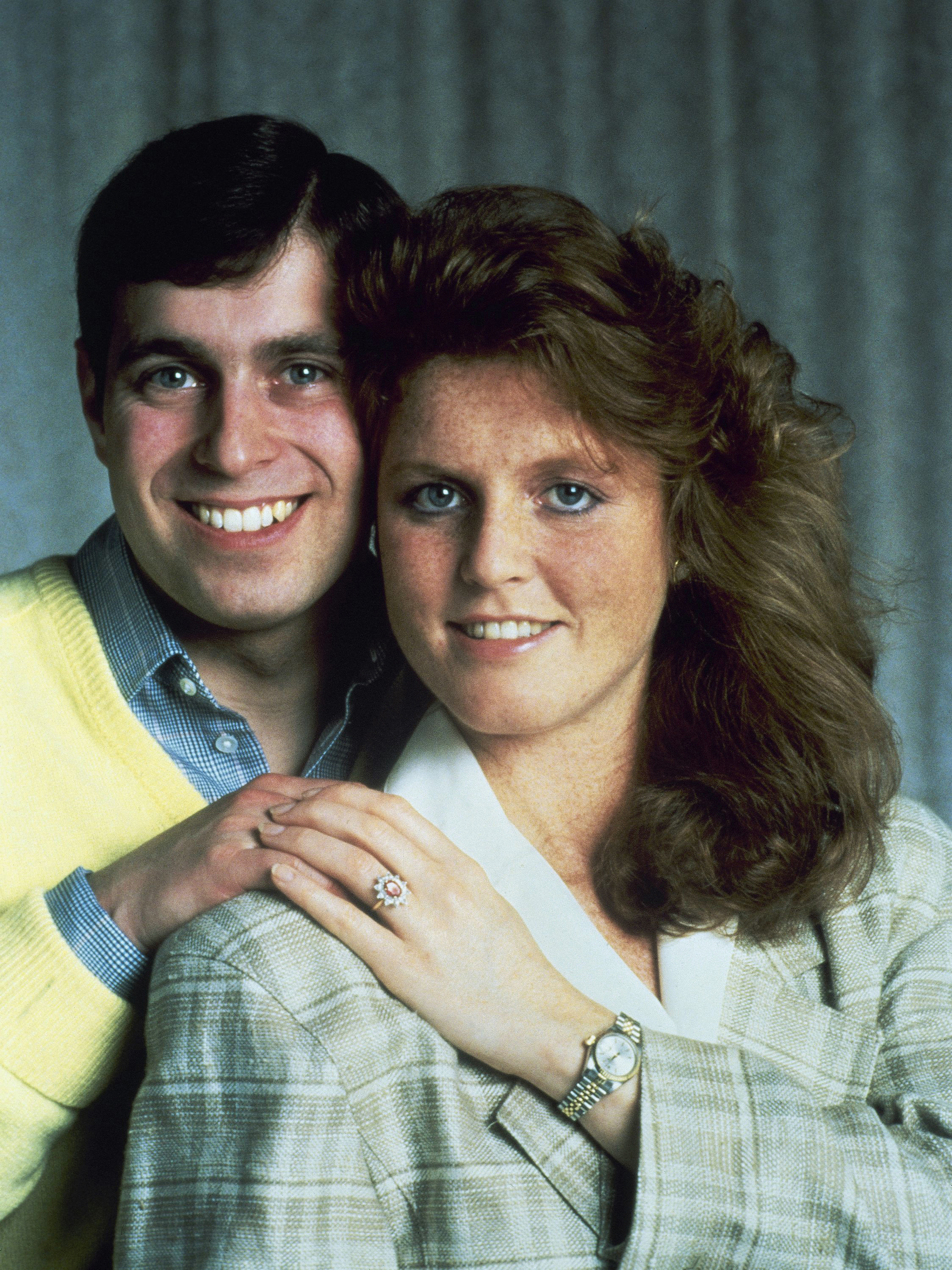 Britain's Prince Andrew, second son of Britain's Queen Elizabeth II, and his fiancee, Sarah Ferguson.