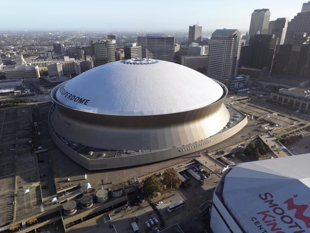 An aerial overall exterior general view of Caesars Superdome.