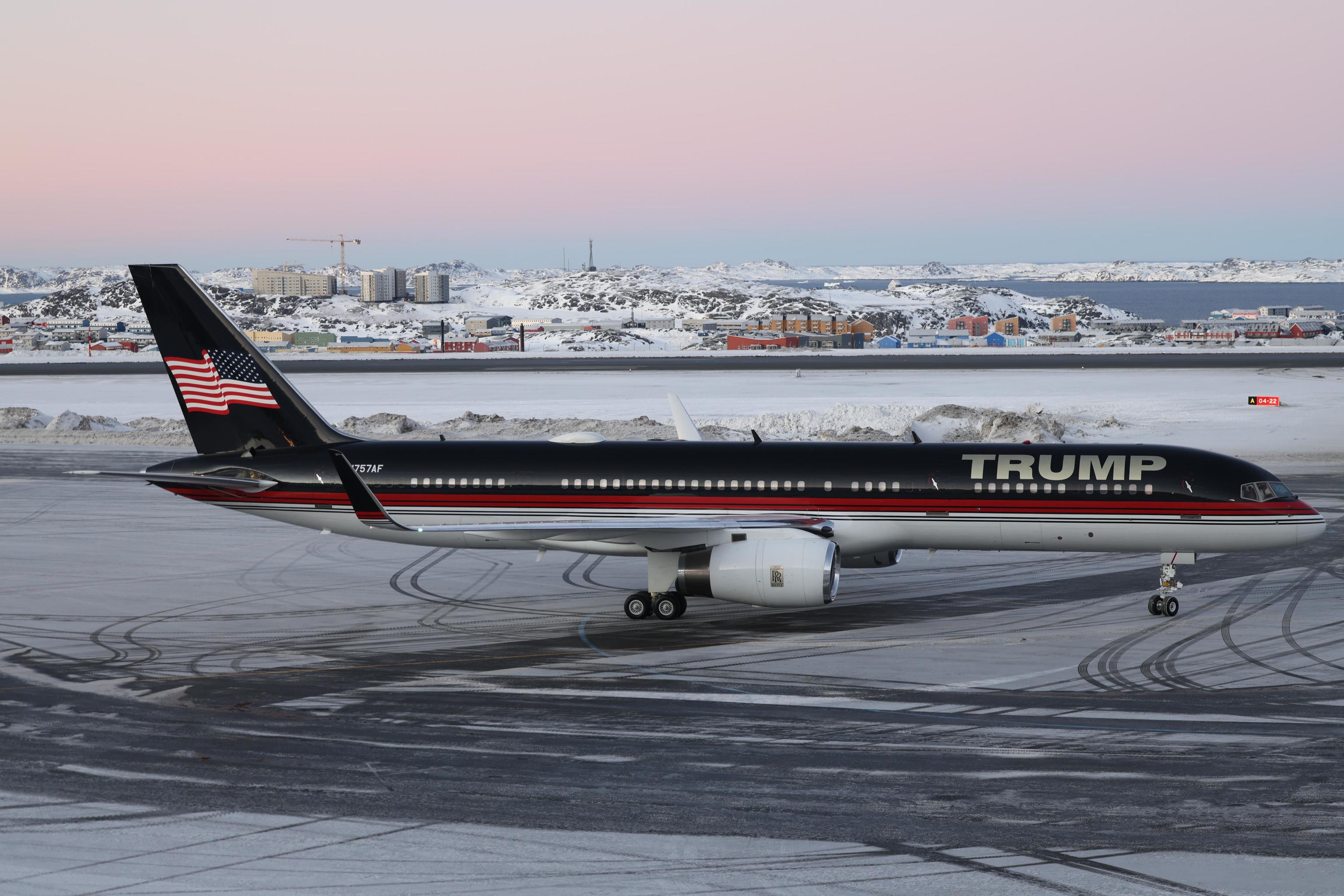 A plane carrying Donald Trump Jr. lands in Nuuk, Greenland.