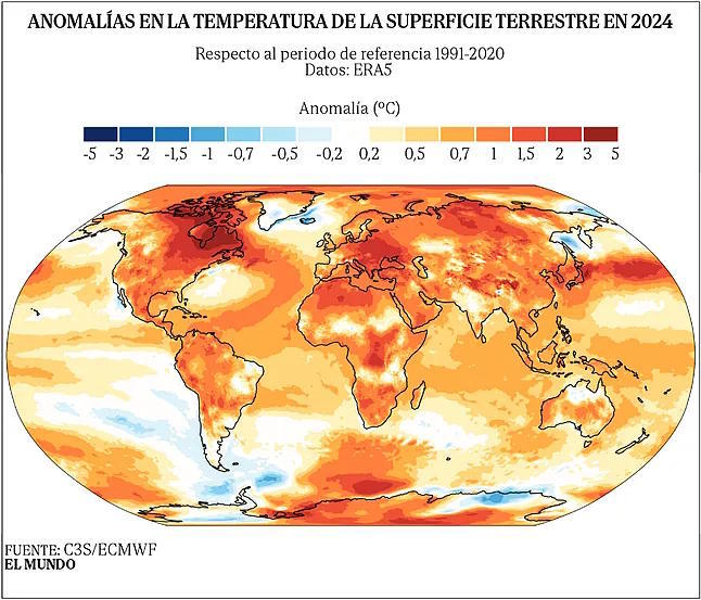 Earth's surface temperature anomalies in 2024.