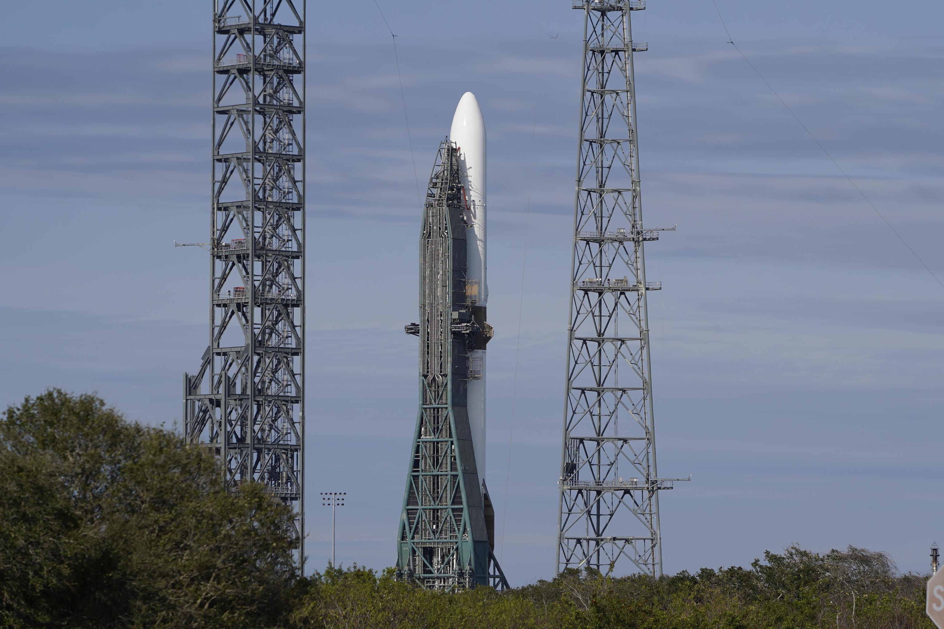 The Blue Origin New Glenn rocket at the Cape Canaveral Space Force Station.