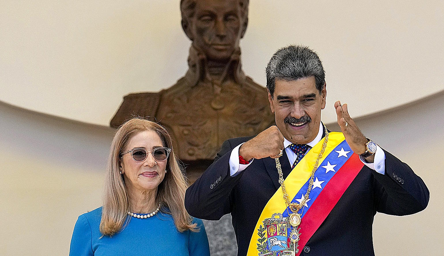 Nicolas Maduro next to his wife Cilia Flores after his swearing-in ceremony.