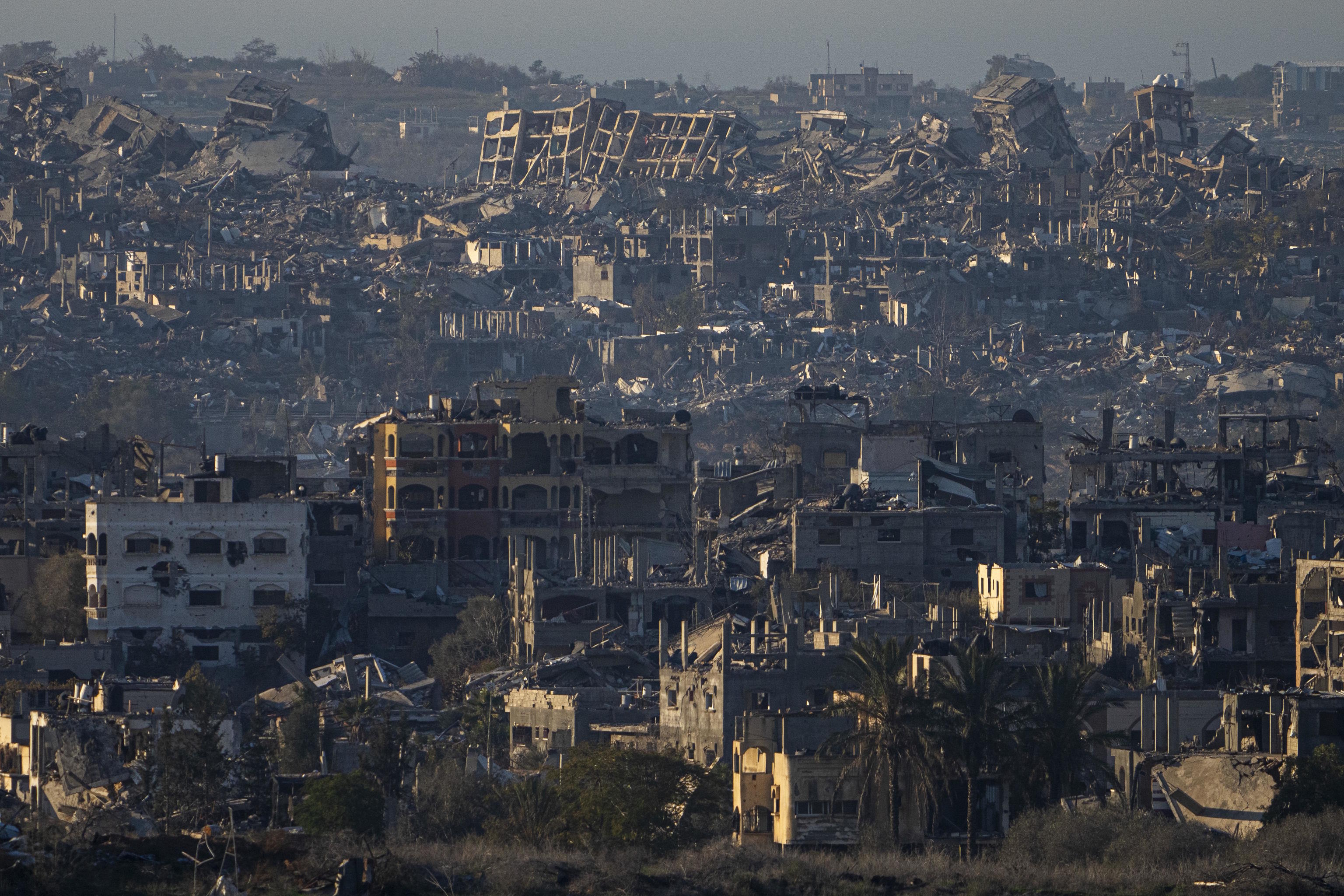 Destroyed buildings in the Gaza Strip seen from southern Israel.