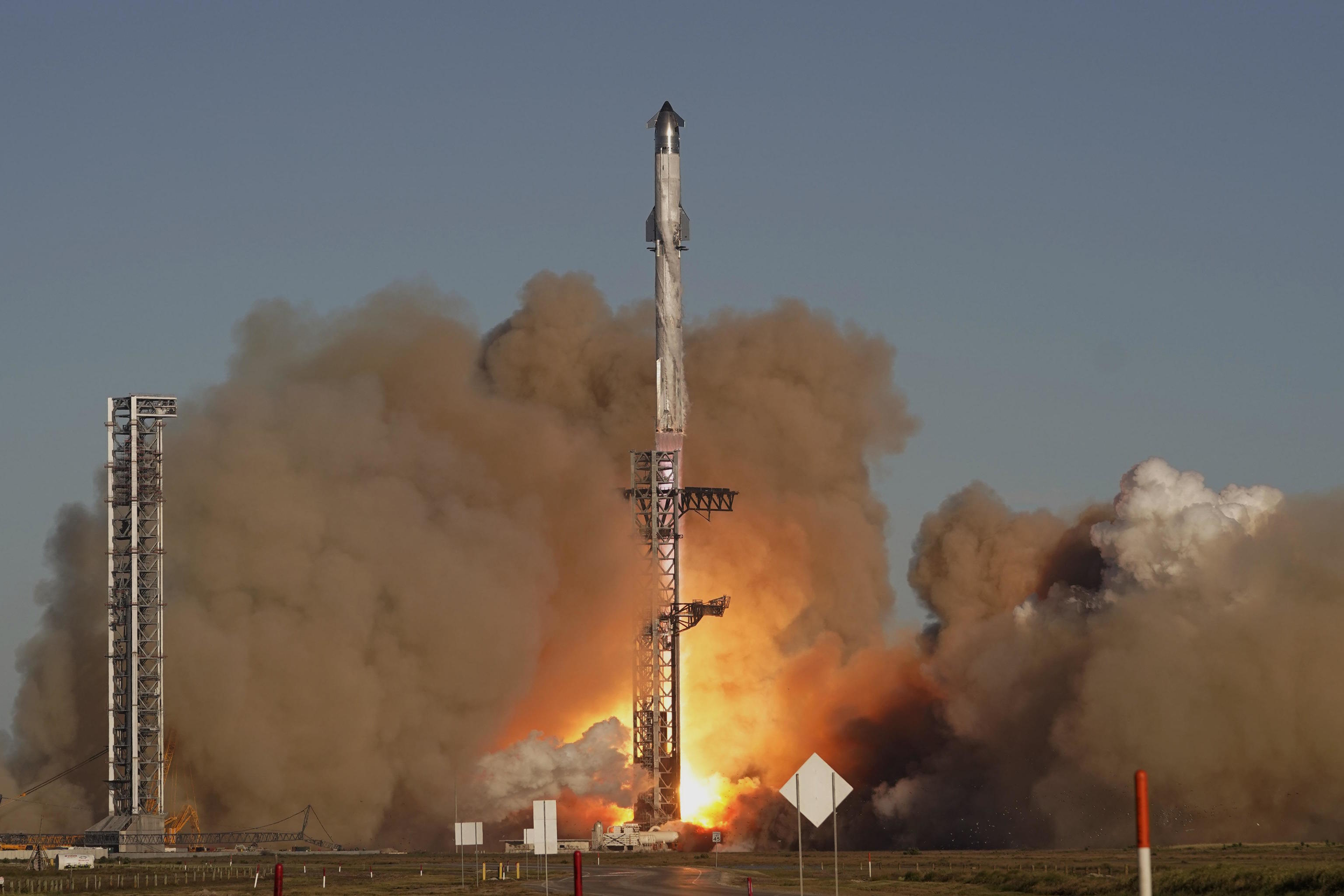 SpaceX's mega rocket Starship launches for a test flight.