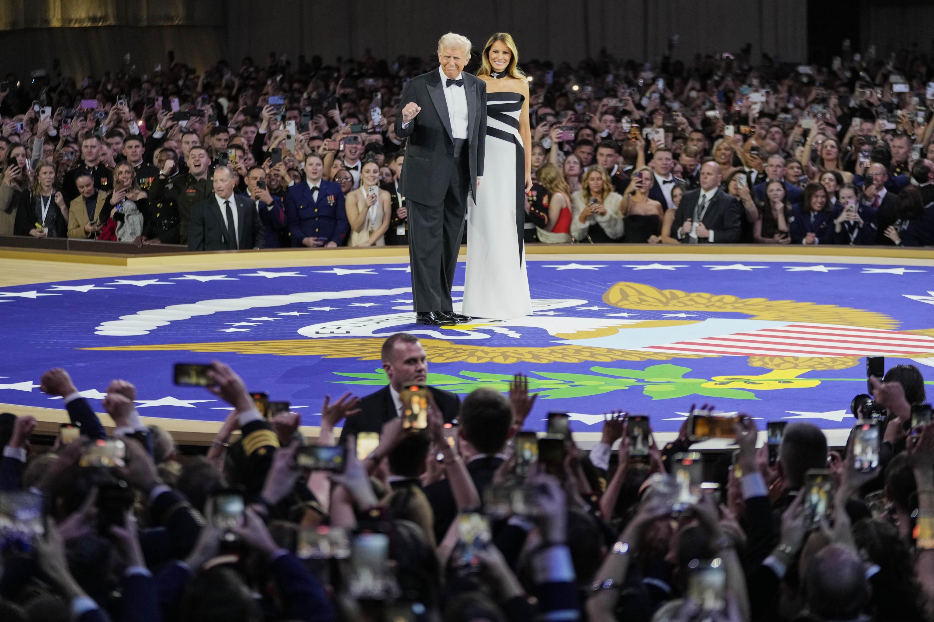 President Trump and first lady Melania on stage at the Commander in Chief Ball.