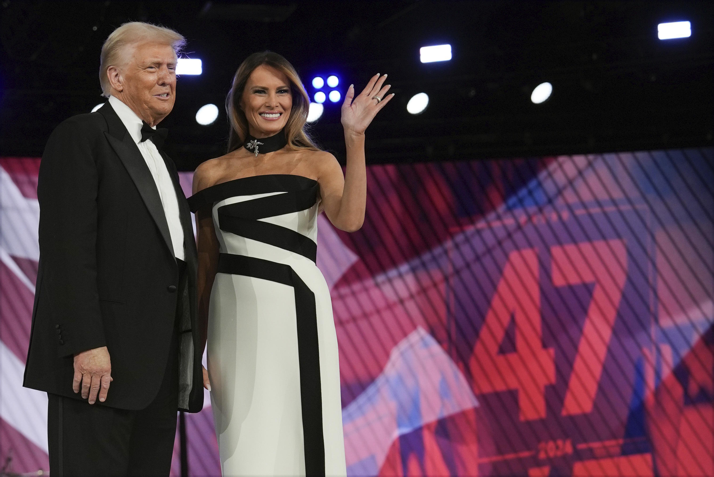 Melania with Donald Trump at the inauguration.