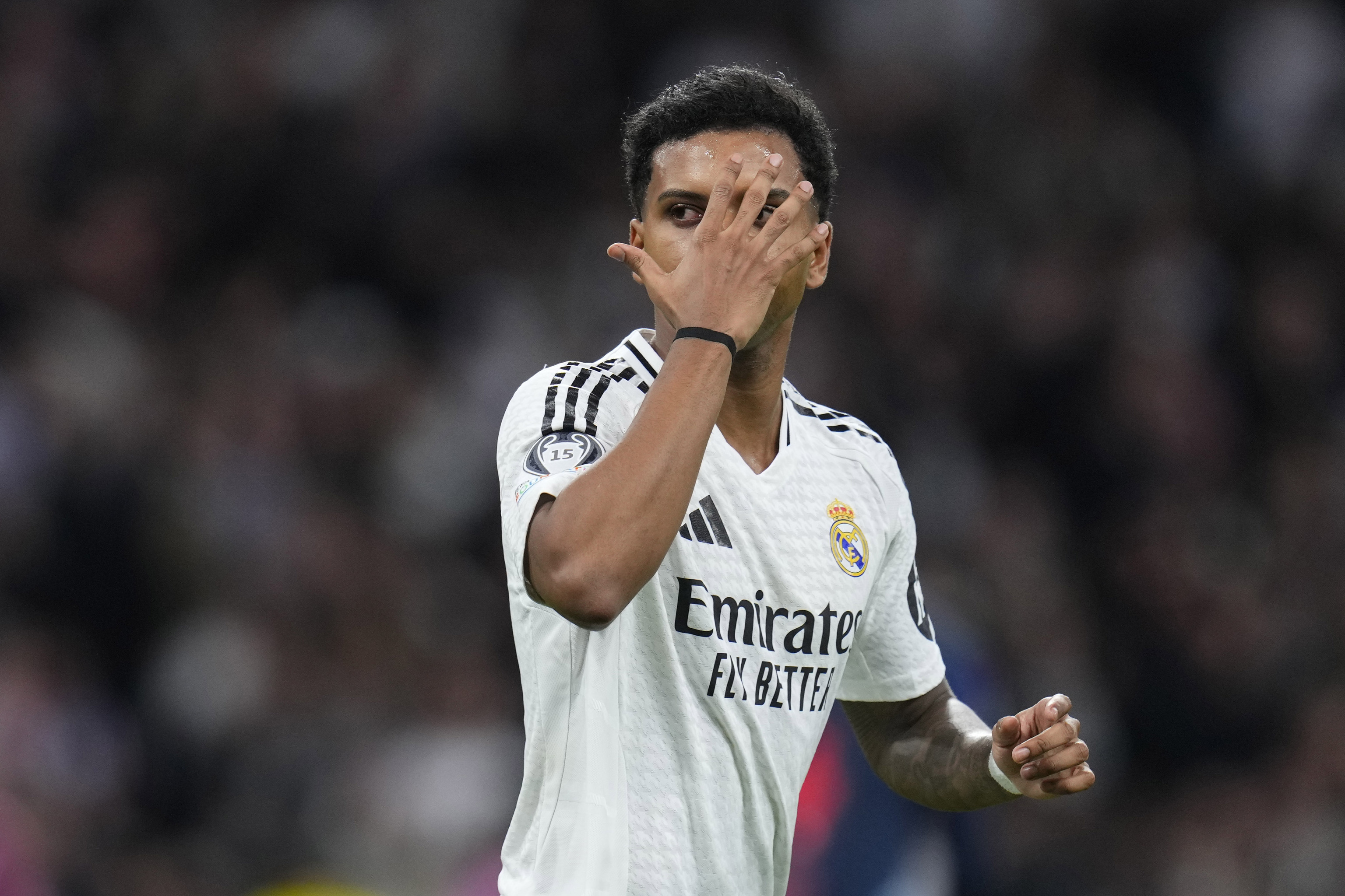 Real Madrid's Rodrygo celebrates after scoring his side's second goal.