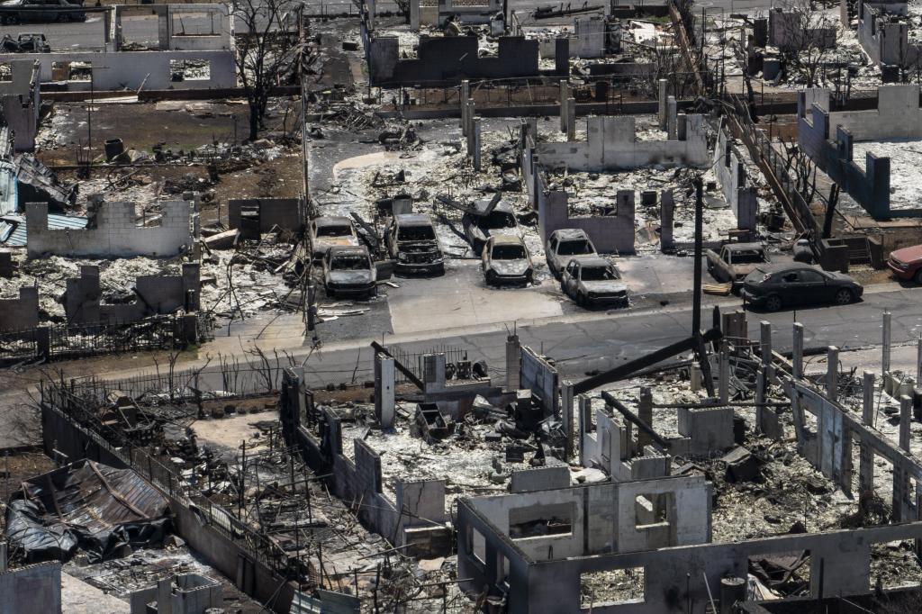 A general view shows the aftermath of a devastating wildfire in Lahaina, Hawaii