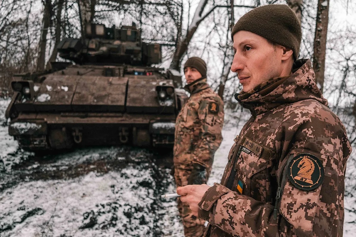 Petro and Anton, with their Bradley on the border with Kursk.