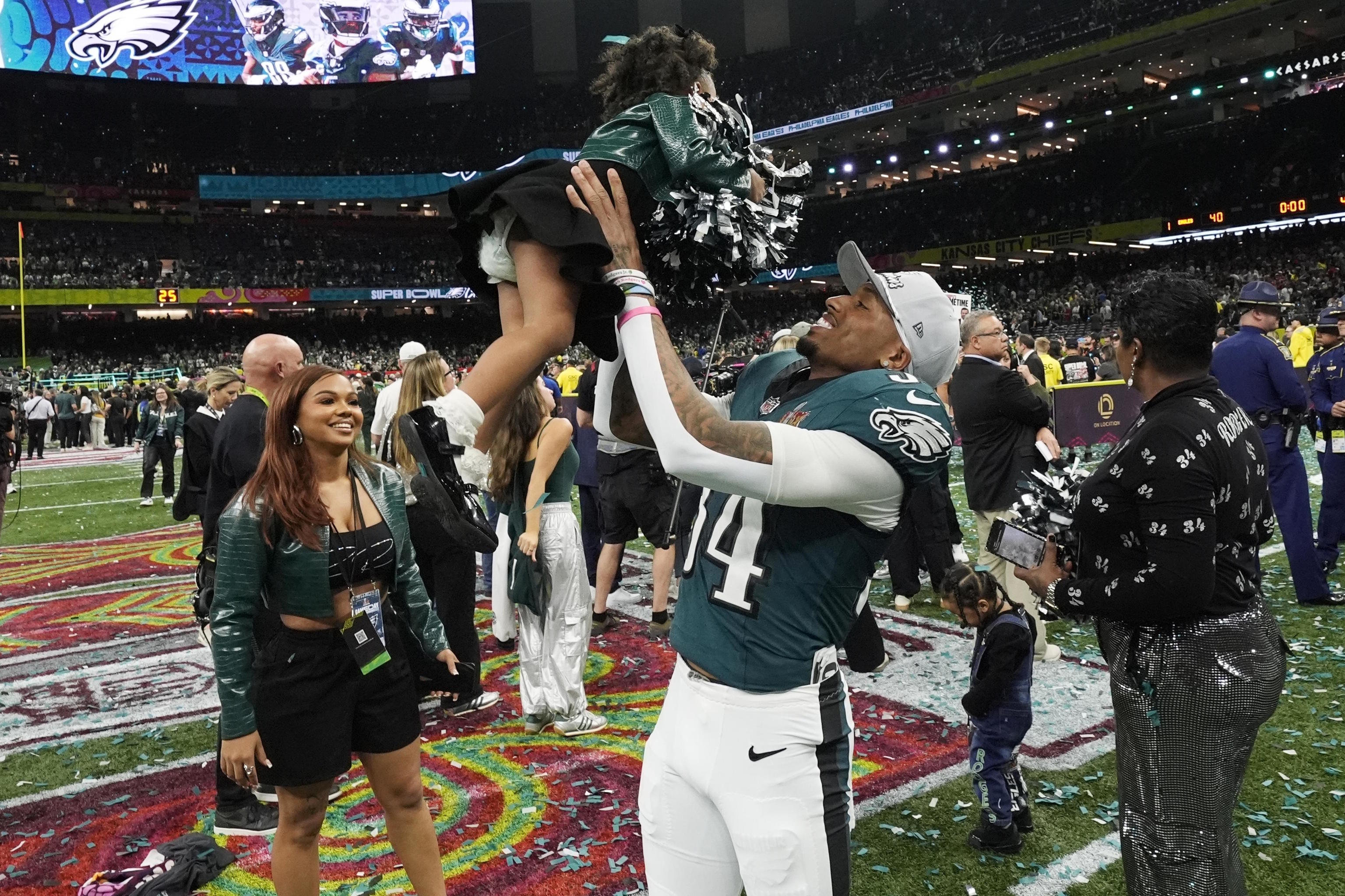 Philadelphia Eagles cornerback Isaiah Rodgers celebrates the NFL Super Bowl.