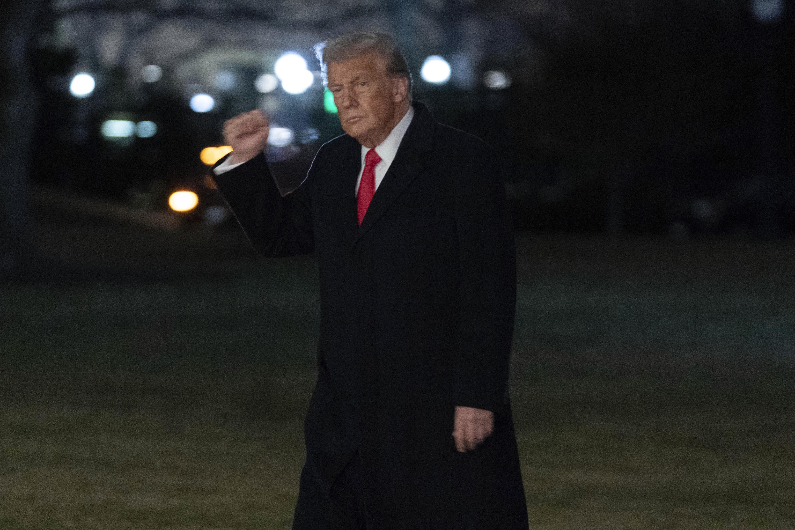 President Donald Trump arrives on the South Lawn of the White House.