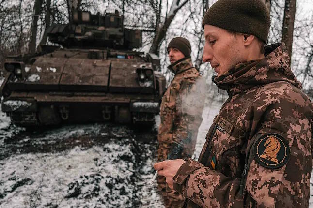 US Bradley armored vehicle on the border between Sumy and Kursk.